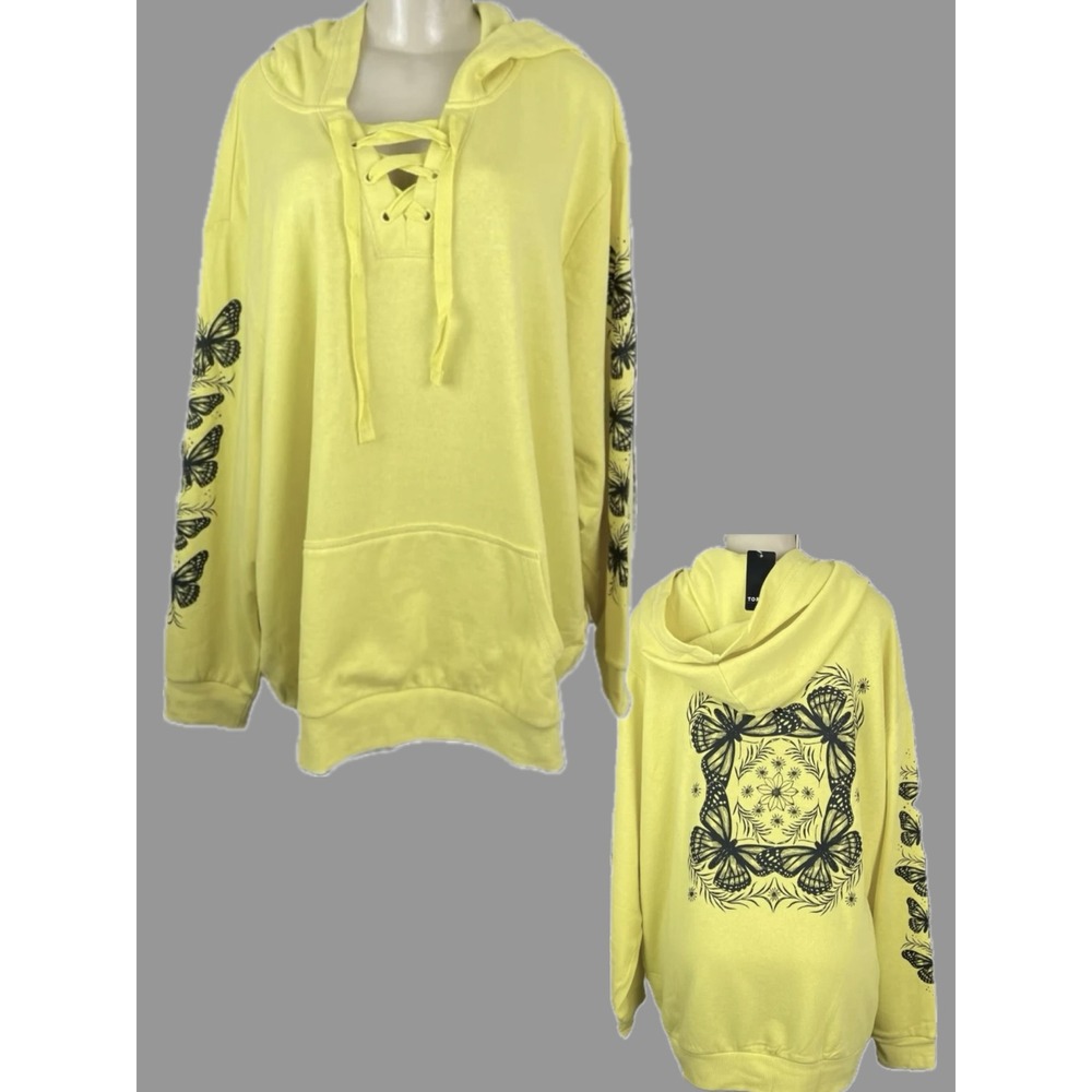 Torrid 4X Yellow Butterfly Graphic Lace Up Neck Hoodie Sweatshirt Long Sleeve